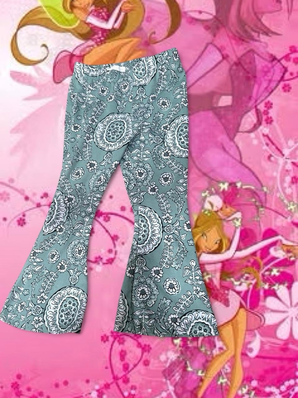 btween Teal Floral Medallion Flared Leggings